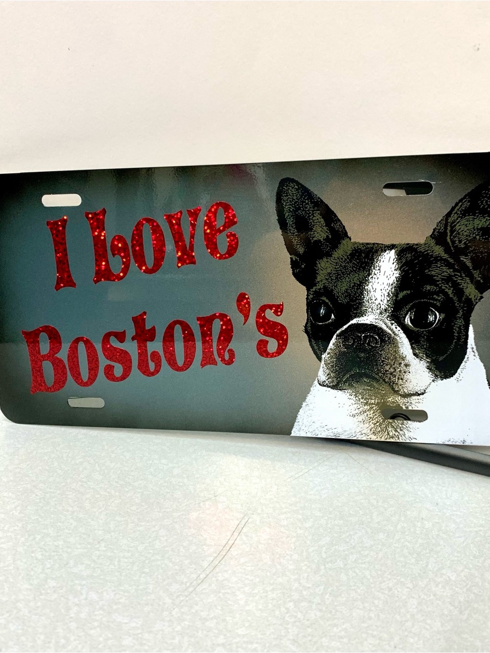 "I Love Boston's" Boston Terrier Novelty License Plate & Black Frame Set
